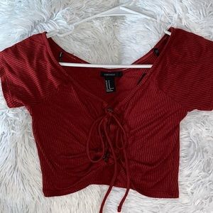 Forever 21 Front Tie Maroon Crop Top